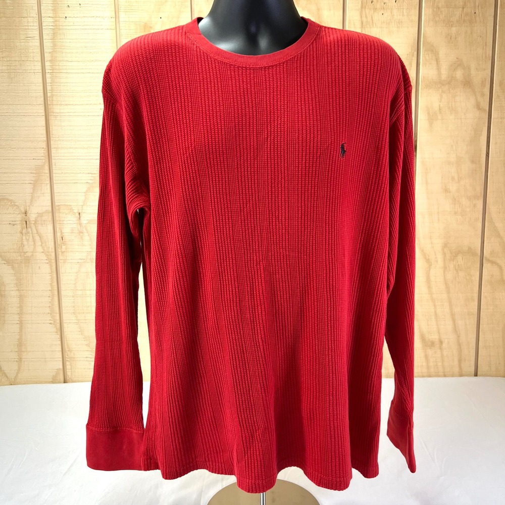 Polo Ralph Lauren Red Waffle Knit Long Sleeve Thermal Shirt X-Large‎